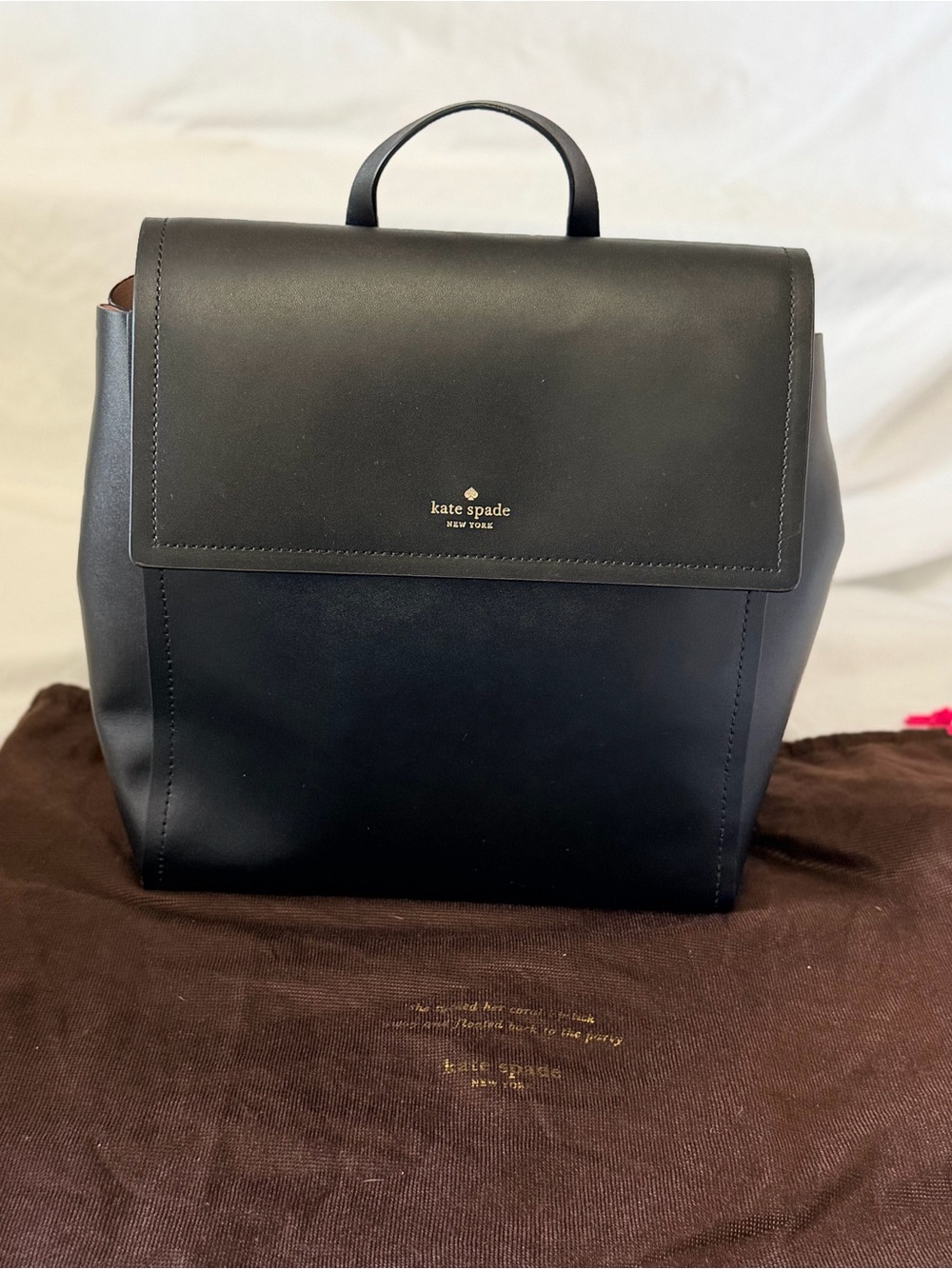 kate spade Somerville Road Megyn Black Leather Backpack w pink accents EUC